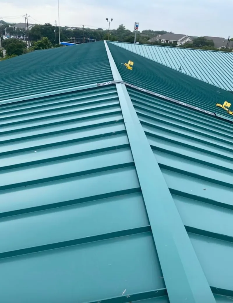 Green commercial metal roof ridge and valley for Metal Roof Repair in Arroyo Grande